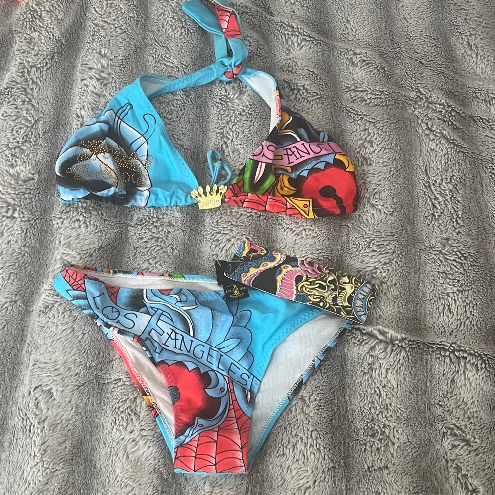 Ed Hardy Christian Audigier Blue Bikini